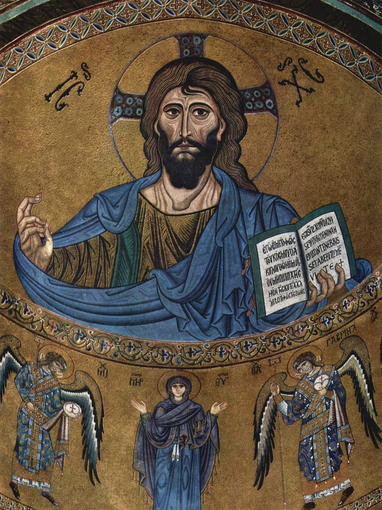 Christ Pantocrator of Cefalù — a haloed mosaic of Christ holding a book